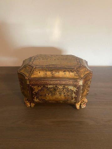 Chinese theekist (Tea Caddy) - Hout Dennen/Linder,