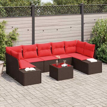 vidaXL Tuin Sofa Set 8 st Beige en Rood poly rattan, Tuin en Terras, Verzenden, Nieuw, Rotan, 8 zitplaatsen