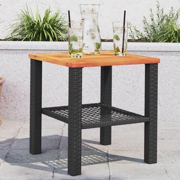 vidaXL Tuintafel 40x40x42 cm poly rattan en acaciahout zwart, Tuin en Terras, Verzenden, Nieuw