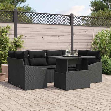 vidaXL Tuin Sofa Set 7 st Zwart poly rattan, Verzenden, Nieuw, Rotan, 7 zitplaatsen