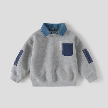 Sweatshirt Jongens met Denim Kraag en Patchzak - Casual Kind, Verzenden, Nieuw