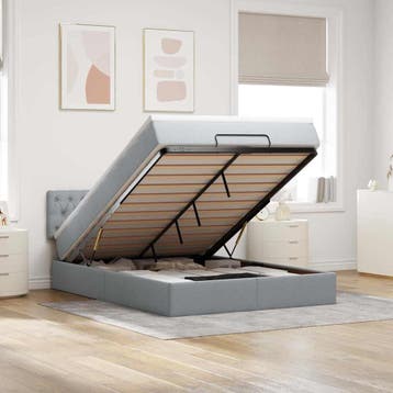 vidaXL Bed met matras 140x190 cm stof lichtgrijs, Verzenden, Nieuw, Tweepersoons, 140 cm