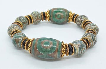Boeddhistische armband met natuurlijke agaat en DZI-kralen –