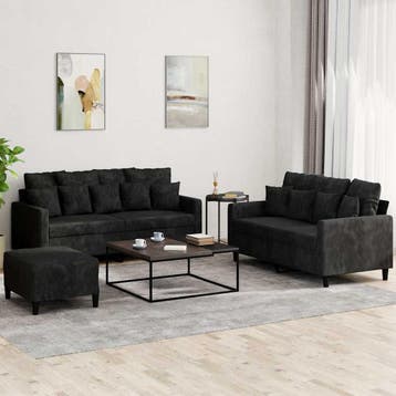 vidaXL 3-delige Loungeset met kussens fluweel zwart, Huis en Inrichting, Banken | Bankstellen, Verzenden, 150 tot 200 cm, Nieuw