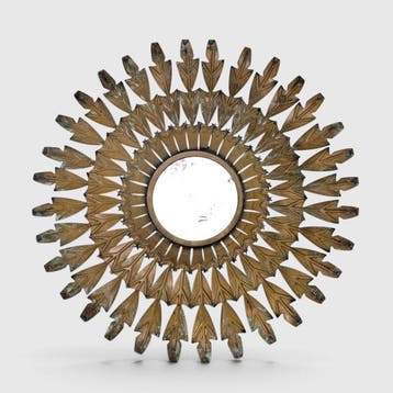 Spiegel- Sculpturale bladdecoratie - gouden-bronzen
