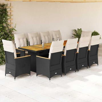 vidaXL 11-delige Bistroset met kussens poly rattan zwart, Verzenden, Nieuw, Meer dan 8 zitplaatsen