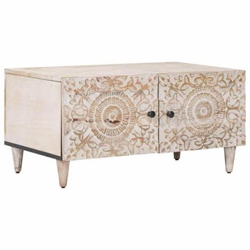 vidaXL Salontafel Wit 80 x 50 x 40 cm Massief Mango Hout, Verzenden, Nieuw, 50 tot 100 cm, Minder dan 50 cm