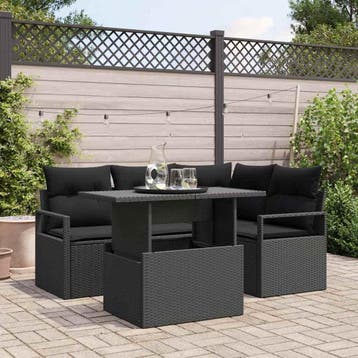 vidaXL Tuin Sofa Set 5 st Zwart Poly riet, Verzenden, Nieuw, Rotan, 5 zitplaatsen