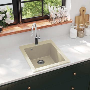 vidaXL Gootsteen enkele bak graniet beige, Verzenden, Nieuw