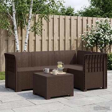 vidaXL 4-Persoons Tuinbank Rieten Look PP Bruin, Verzenden, Nieuw