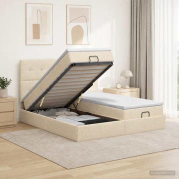vidaXL Ottoman bed met matras met hoofdeinde 2 st, Verzenden, Nieuw, Crème