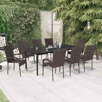 vidaXL 9-delige Tuinset bruin en zwart, Verzenden, Nieuw, 8 zitplaatsen, Tuinset