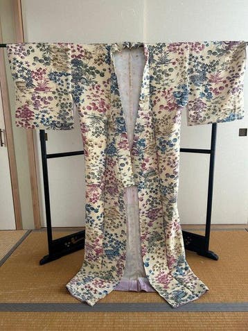 Japanse oude kimono Dennen, bamboe Unieke zijde Schattig