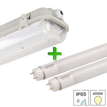 IP65 LED TL armatuur 60 cm dubbel + 2 LED TL buizen | 9 watt, Verzenden, Nieuw, Functioneel