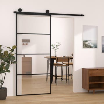 vidaXL Schuifdeur met beslag 90x205 cm ESG-glas en aluminium, Doe-het-zelf en Verbouw, Verzenden, Nieuw