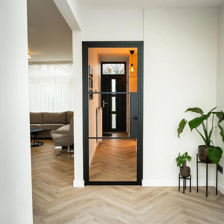 Stalen Binnendeur Zwart 3 Vlaks Moderne look Met slot, Doe-het-zelf en Verbouw, Deuren en Horren, Nieuw, Metaal, Binnendeur, 200 tot 215 cm
