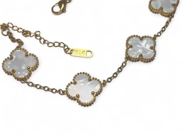 Veiling - 18kt GP Alhambra Stijl Armband - Parelmoer Wit, Sieraden, Tassen en Uiterlijk, Armbanden