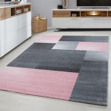 Modern Vloerkleed | Lucca | Blokken | Roze | 140x200 cm, Huis en Inrichting, Stoffering | Tapijten en Kleden, Verzenden, Nieuw