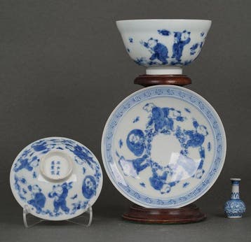 Meiji Period (1868-1912) - Kop en schotel (3) - Six Boys