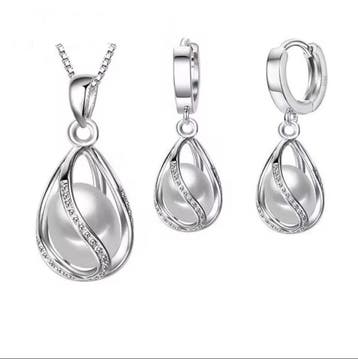 Zilver 925 sieraden set - ketting en oorbellen - met, Nieuw