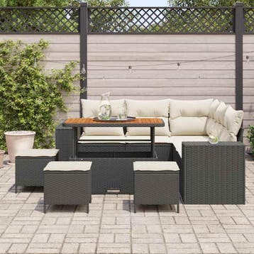 vidaXL Tuin Sofa Set 9 st Zwart poly rattan, Verzenden, Nieuw, Meer dan 8 zitplaatsen