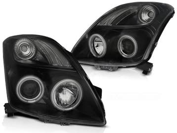 Koplampen Suzuki Swift 05-10 CCFL Angel Eyes Zwart, Ophalen of Verzenden, Nieuw