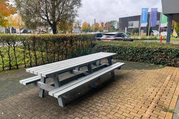 Rockwood® Picknicktafel Vlier - Zwaar Kunststof - Mineral, Ophalen of Verzenden, Nieuw, Rechthoekig, Hout