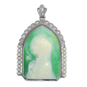 Hanger Platina Diamant (Natuurlijk) - Parel - Art Deco 1920