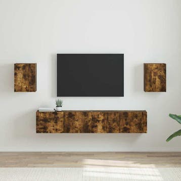 vidaXL TV Wandkast 2 st Gerookt eiken Bewerkt hout, Minder dan 50 cm, Verzenden, Nieuw, Minder dan 100 cm