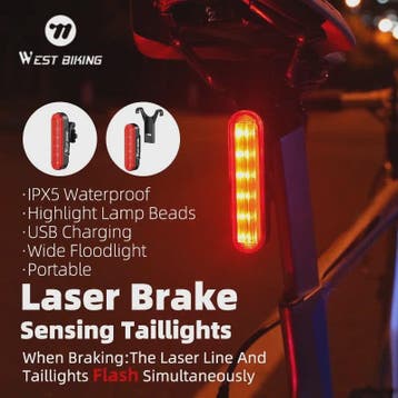 Slimme Fietslamp Achterlicht met Laser & Rem sensor - USB Op, Verzenden, Nieuw