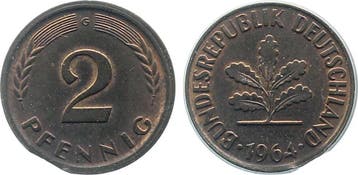 Duitsland 2 Pfennig 1964 G ohne Ring gepraegt en Zainende, Verzenden
