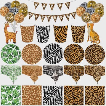 Jungle Safari Feestdecoratie Set - Dierenprint & Monstera Bl