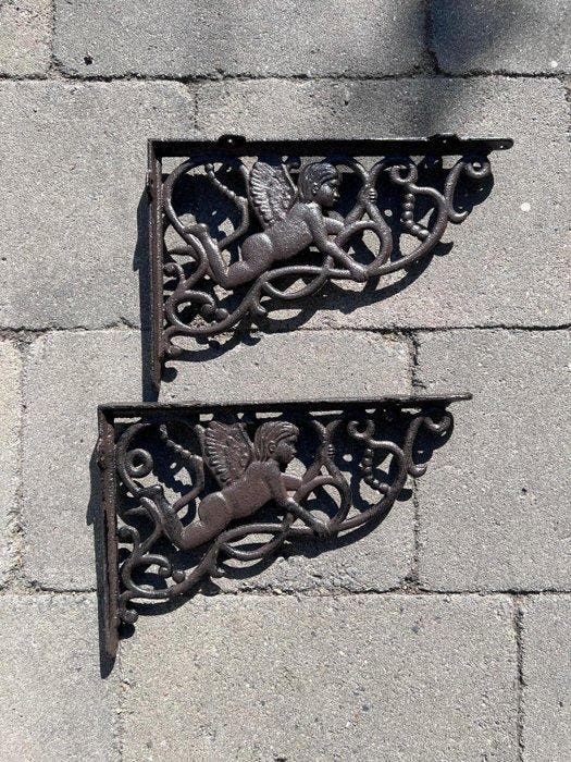 Decoratief ornament (2) - Set of 2 Cast Iron Angel Wall, Antiek en Kunst, Curiosa en Brocante