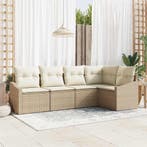 vidaXL Tuinbankenset met kussen 5 pcs Beige en Wit poly, Verzenden, Nieuw, Rotan