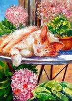 Yuni R. P - Contemplación en el Alféizar: Gato Naranja y