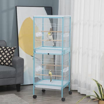 Ruime Tweelaagse Vogelkooi met Wielen en Uitneembare Trays -