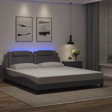 vidaXL Bedframe Viana met LED zonder matras grijs 180x200, Overige materialen, Eenpersoons, Verzenden, Nieuw