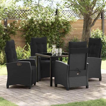 vidaXL Tuin eettafelset met kussen 5 pcs Zwart poly rattan, Tuin en Terras, Verzenden, Nieuw, Rotan, 5 zitplaatsen