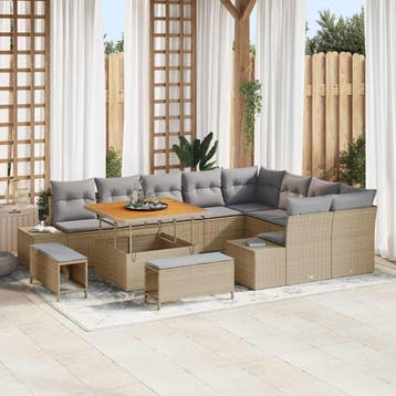 vidaXL Tuinbankenset 12 st 11-Aantal zitplaatsen Beige Poly, Verzenden, Nieuw, 2 zitplaatsen