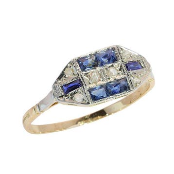 Ring - 18 karaat Geel goud, Witgoud - Diamant - Saffier in, Nieuw