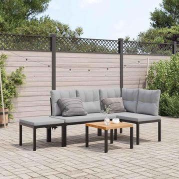 vidaXL 4-delige Loungeset met kussens gepoedercoat staal, Verzenden, Nieuw, Rvs, Loungeset