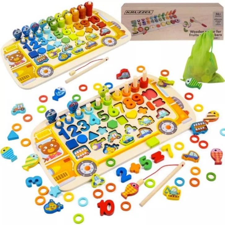 Kruzzel 6-in-1 Houten Sorteer Puzzel - Educatief en Plezi..., Kinderen en Baby's, Speelgoed | Overig, Nieuw, Ophalen of Verzenden