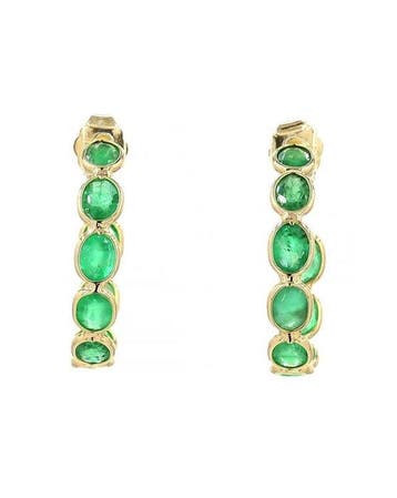 Hoepel oorbellen - 18 karaat Geel goud - 2.85ct. tw. Smaragd, Sieraden, Tassen en Uiterlijk, Antieke sieraden