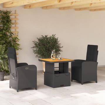 vidaXL 3-delige Tuinset met kussens poly rattan zwart, Verzenden, Nieuw, Tuinset