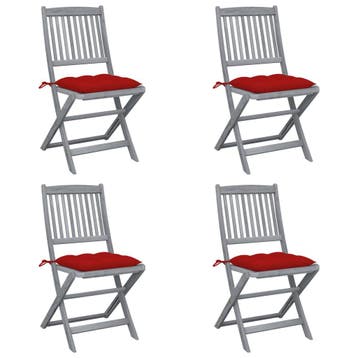 vidaXL Set van 4 klapstoelen met kussens, gemaakt van, Verzenden, Nieuw, Hout