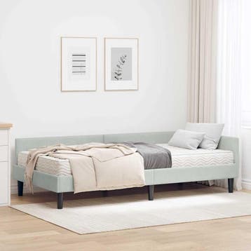 vidaXL Hoekbedframe met Matras 2 st Lichtgrijs 90 x 200 cm, Verzenden, Nieuw, Eenpersoons, Stof