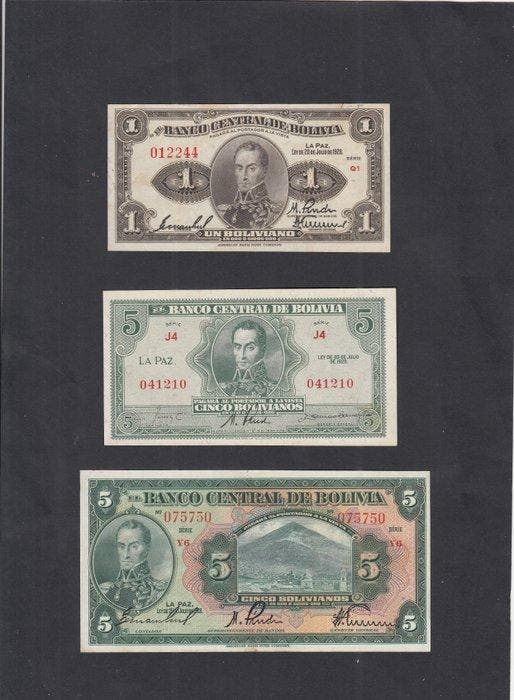 Bolivia. - 1, 2, 5 Bolivianos - 1928 (Zonder minimumprijs), Postzegels en Munten, Bankbiljetten | Europa | Niet-Eurobiljetten