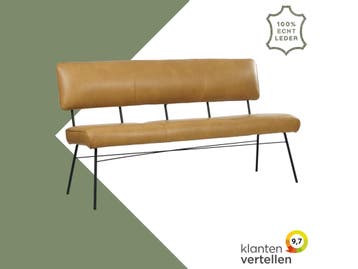 Leren eetkamerbank Solid - Granada Amber (cognac) - Poten, 150 tot 200 cm, Nieuw, Ophalen of Verzenden, Rechte bank
