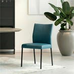 Set van 4 Leren eetkamerstoelen Basic - Hermes Turquoise, Huis en Inrichting, Stoelen, Ophalen of Verzenden, Nieuw, Leer
