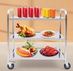 Roestvrijstalen Serveerwagen met 3 Lagen en Wielen, Verzenden, Nieuw